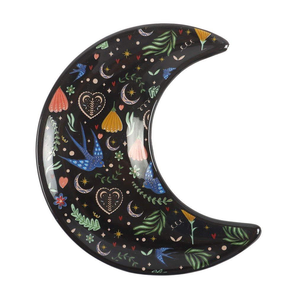 Something Different - Midnight Bloom Crescent Moon Trinket dish - Multicolours